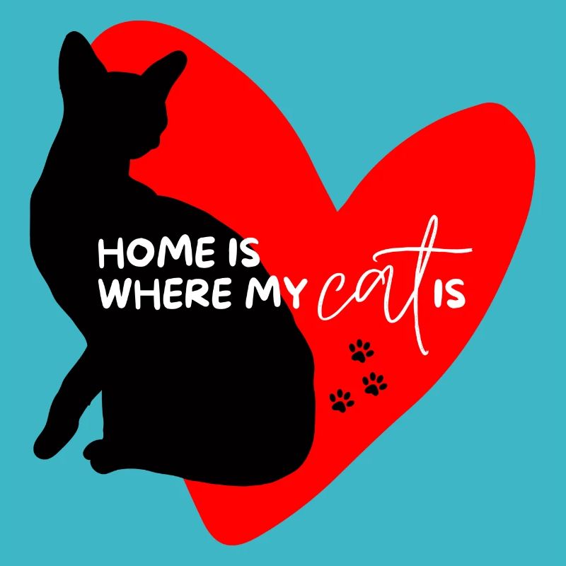 Home is where my cat is - rotes Herz und Pfötchen