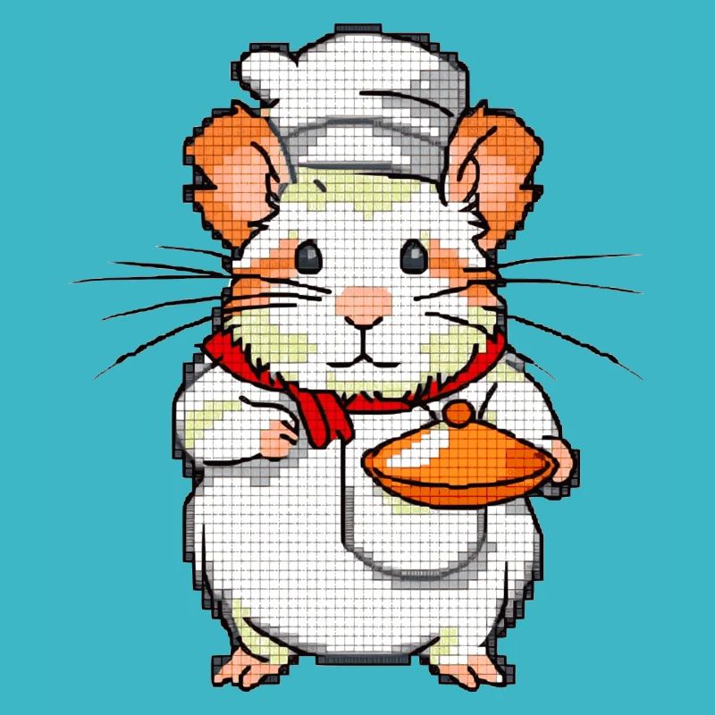 Hamster comme cuisinier et boulanger avec bol en 8 bits