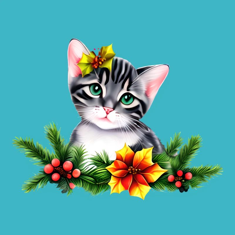 Un chat adorable chat mignon et un décore de noël