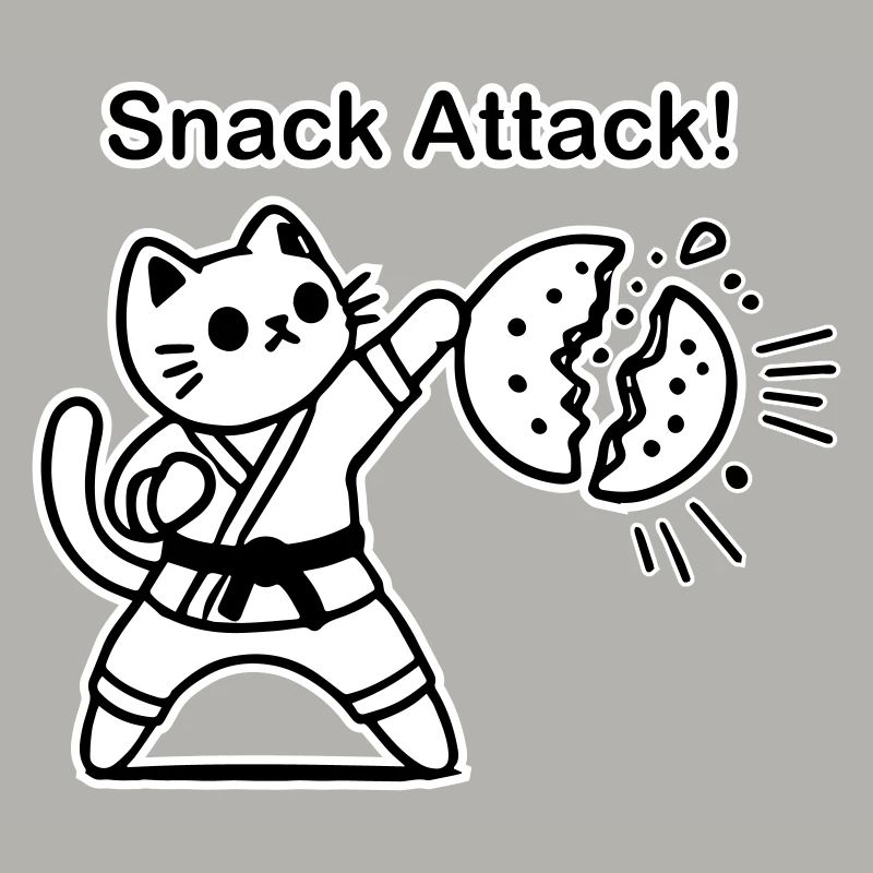 Karate Cat punching a cookie - Snack Attack Design