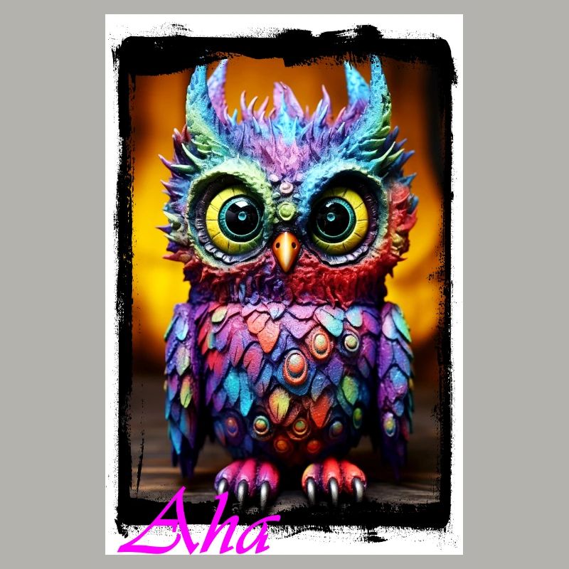 Bunte Eulenfigur mit Neonfarben Puppe Textil