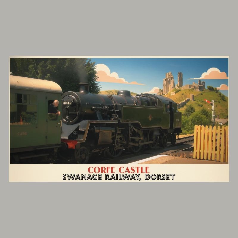 Affiche du train à vapeur du château de Corfe