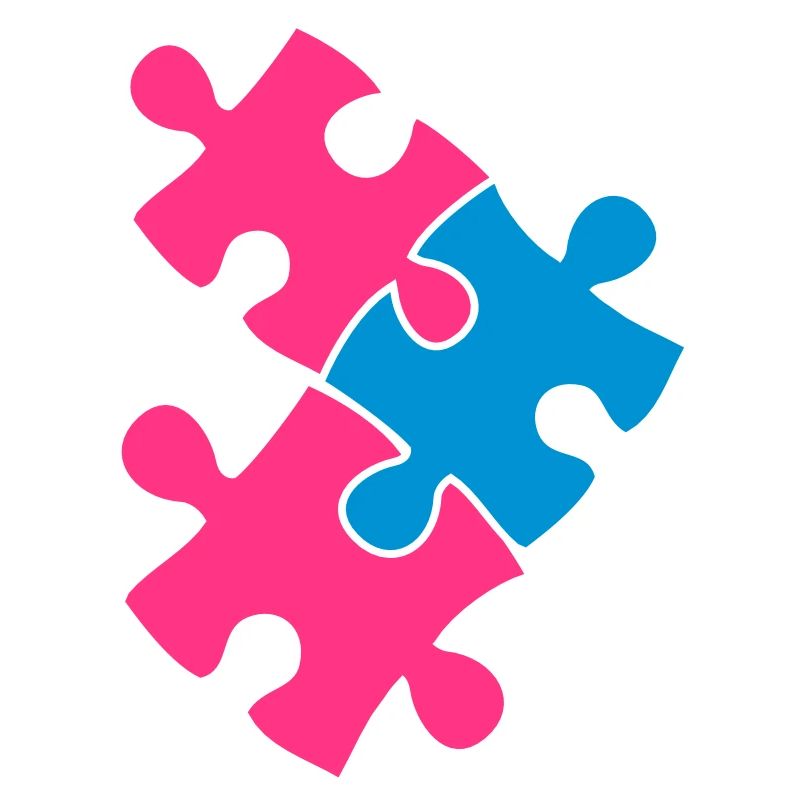 three jigsaw pieces fitting in two colour cute