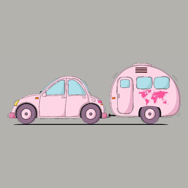 Auto mit Wohnwagen Rosa