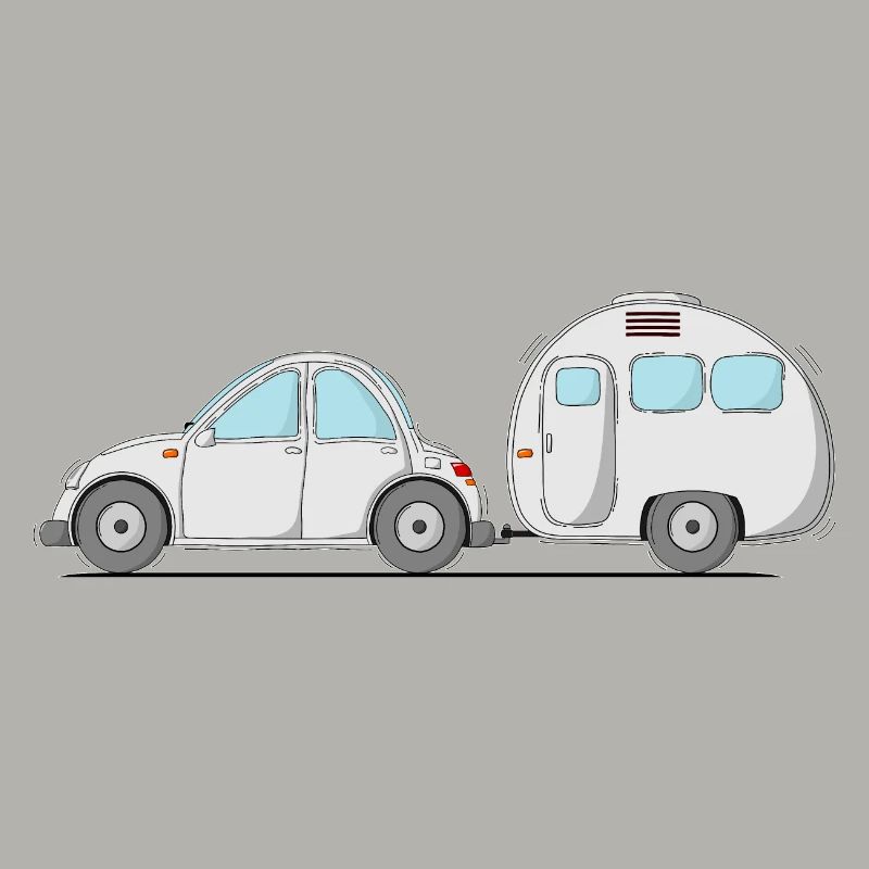 Auto mit Wohnwagen Grau