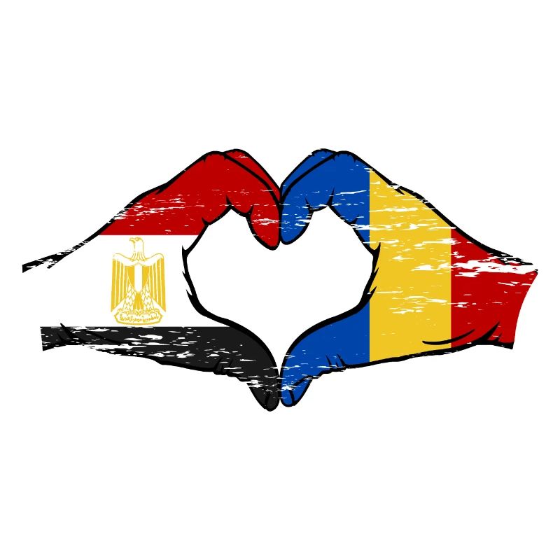 Égypte Roumanie drapeau mains forme de coeur utilisé