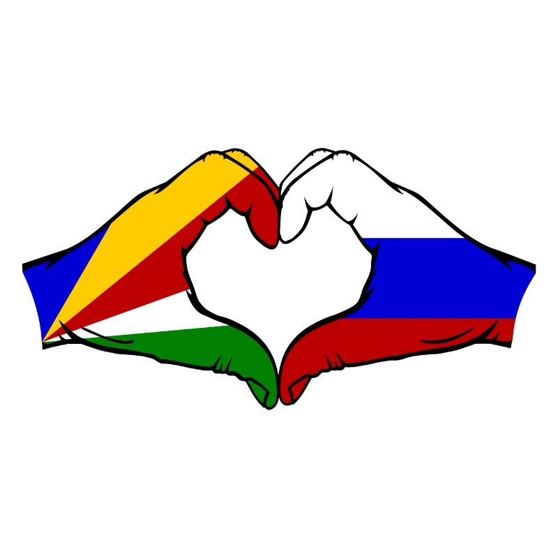 Seychelles Russie Drapeau Mains Coeur Forme