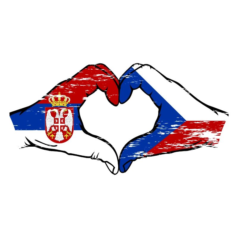 Serbie République tchèque drapeau mains forme de coeur utilisé