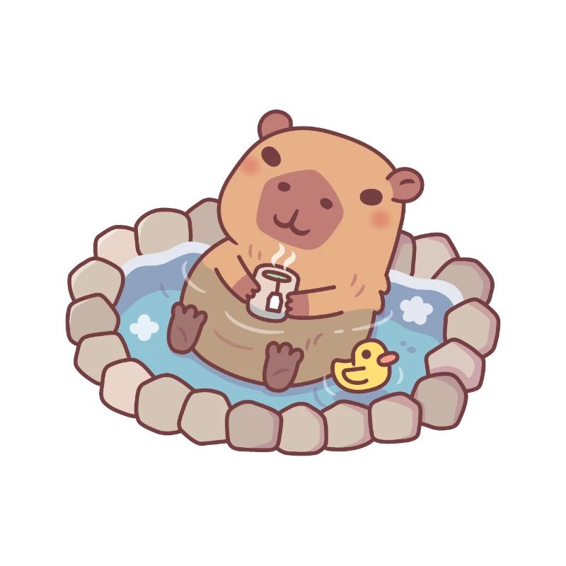 Mignon Capybara et Ducky Chilling dans la source chaude