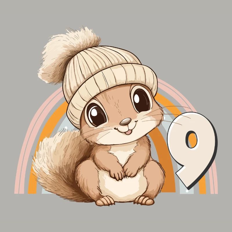 9th Birthday Squirrel Rainbow Cute Cute