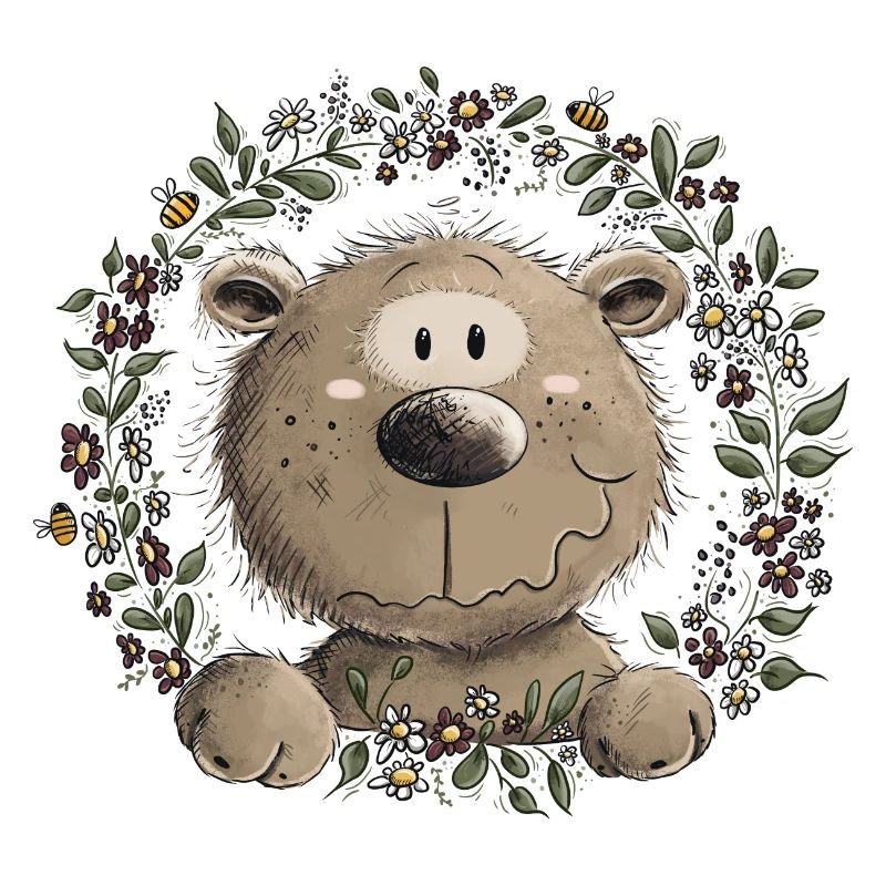 Droll Brown Bear Leaf Wreath Wild Animal Comic