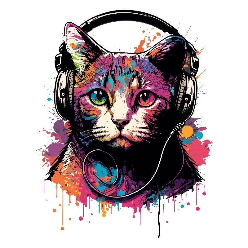 Colorful Cat with Headset