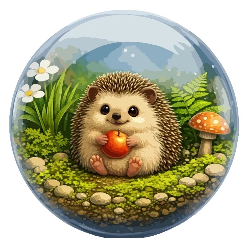 Igel in Glaskugel mit Waldszene