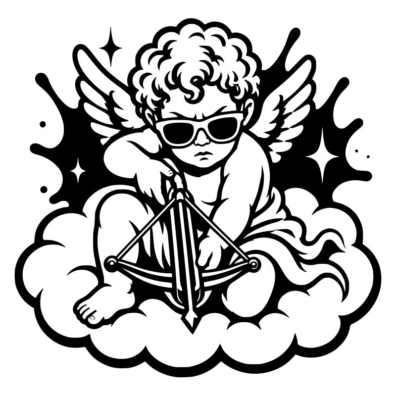 Cupidon Cool avec arbalète et lunettes de soleil