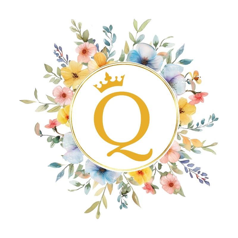 Q Monogram, Flower Circle, Personalizable