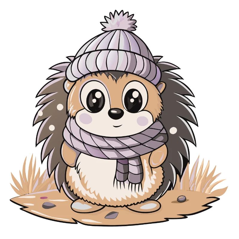 Hérisson mignon avec écharpe et chapeau à pompon.