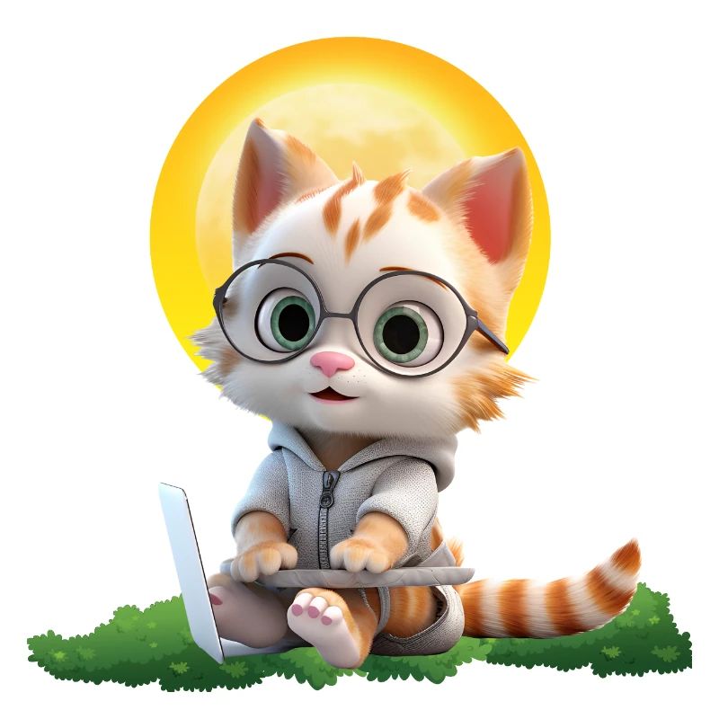 Smart Cat Sun Coder: Kitten Laptop Art Print