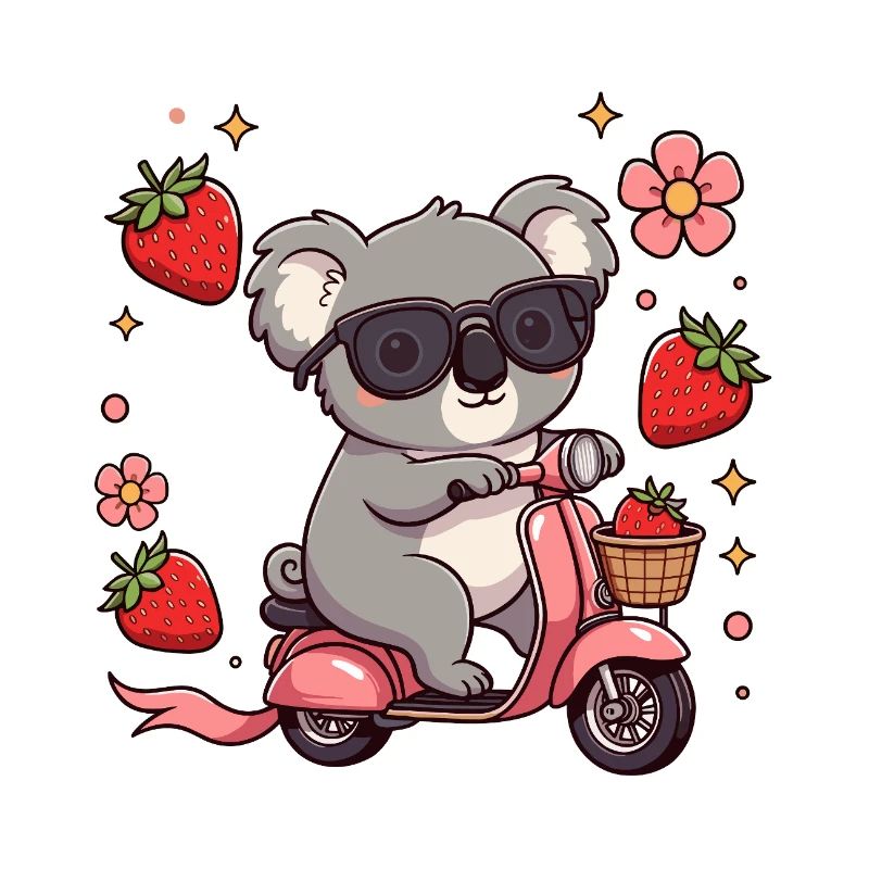 Cooler Koala-Rollerfahrer Kawaii Sommerkunst