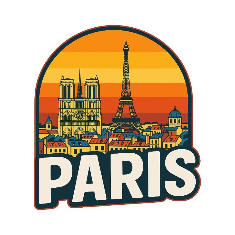 Paris Skyline Retro Sunset Eiffel Tower Art