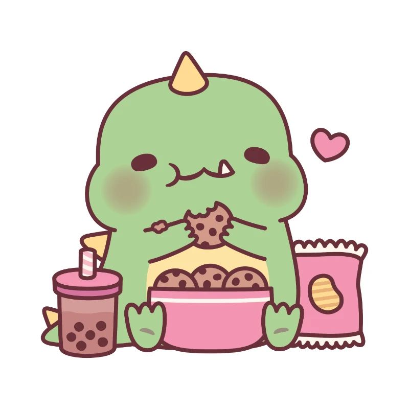 Dinosaure mignon grignotant des biscuits