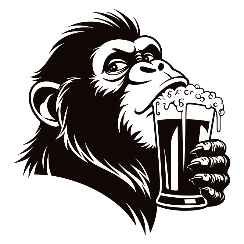 Singe drôle boit une boisson mousseuse