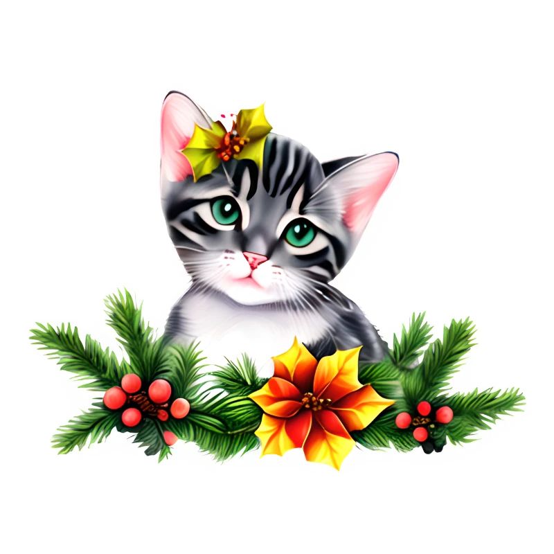 Un chat adorable chat mignon et un décore de noël
