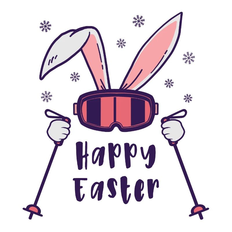 Happy Easter from Skiing Rabbit with ski poles