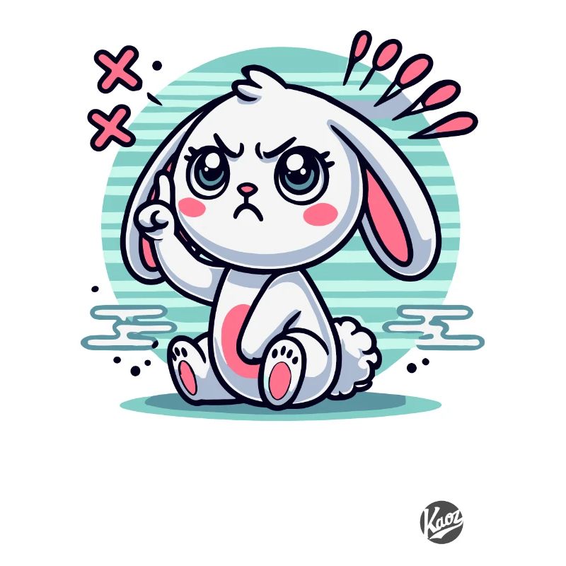 Cute white bunny pointing finger