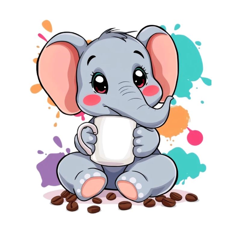 Niedlicher Elefanten-Design mit Kaffeetasse