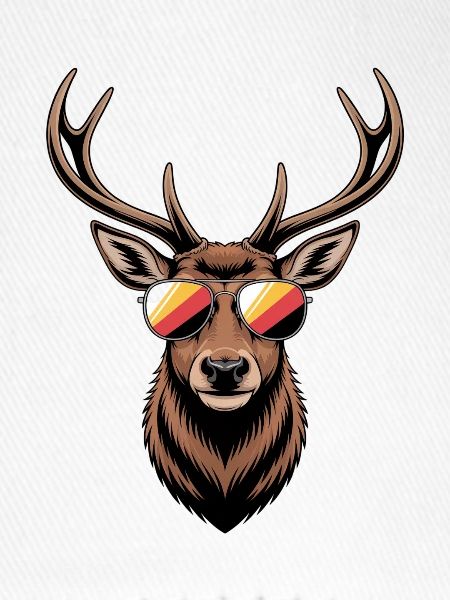 Hirsch mit Geweih und Sonnenbrille