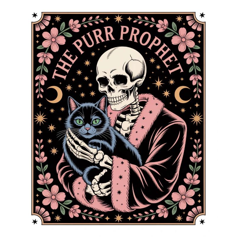 Le Squelette du Prophète Ronronner avec le Chat Noir