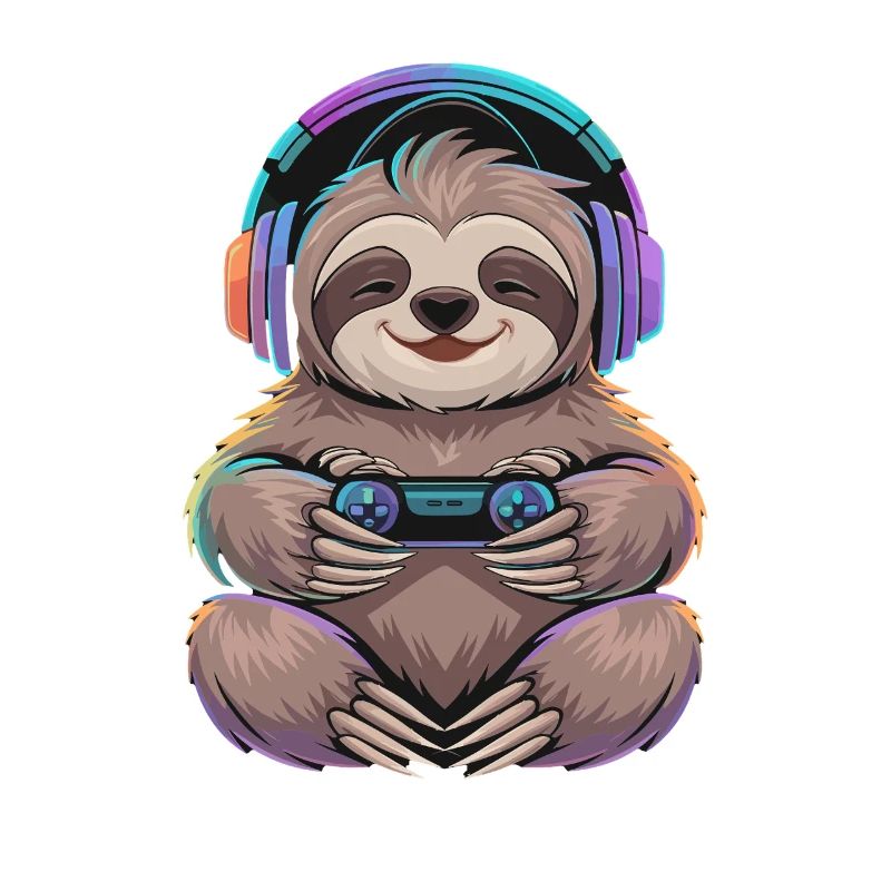 Sloth Gamer With Controller And Colorful