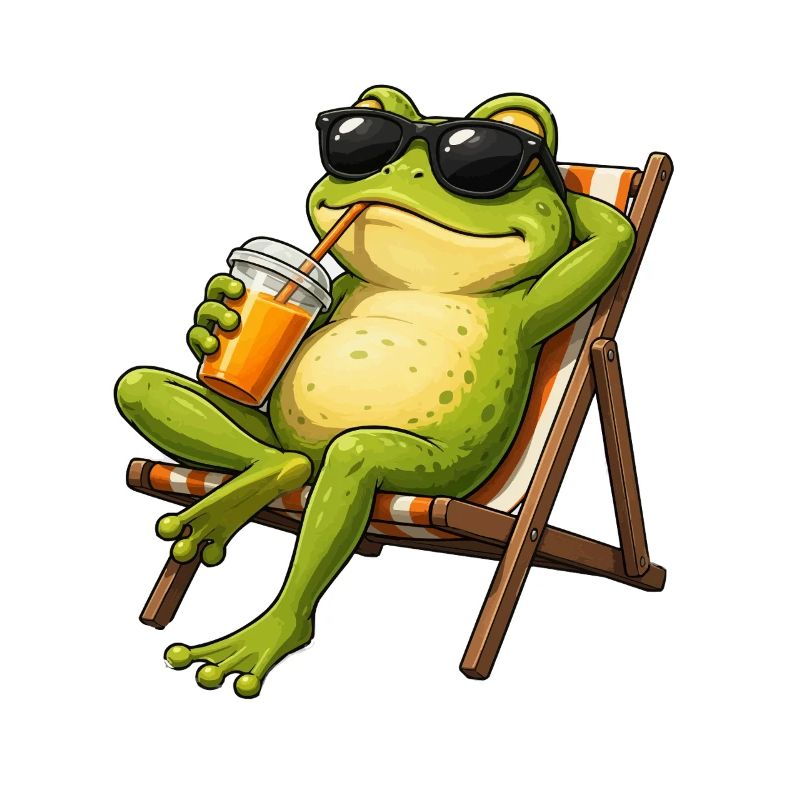 Relaxter Frosch im Strandstuhl