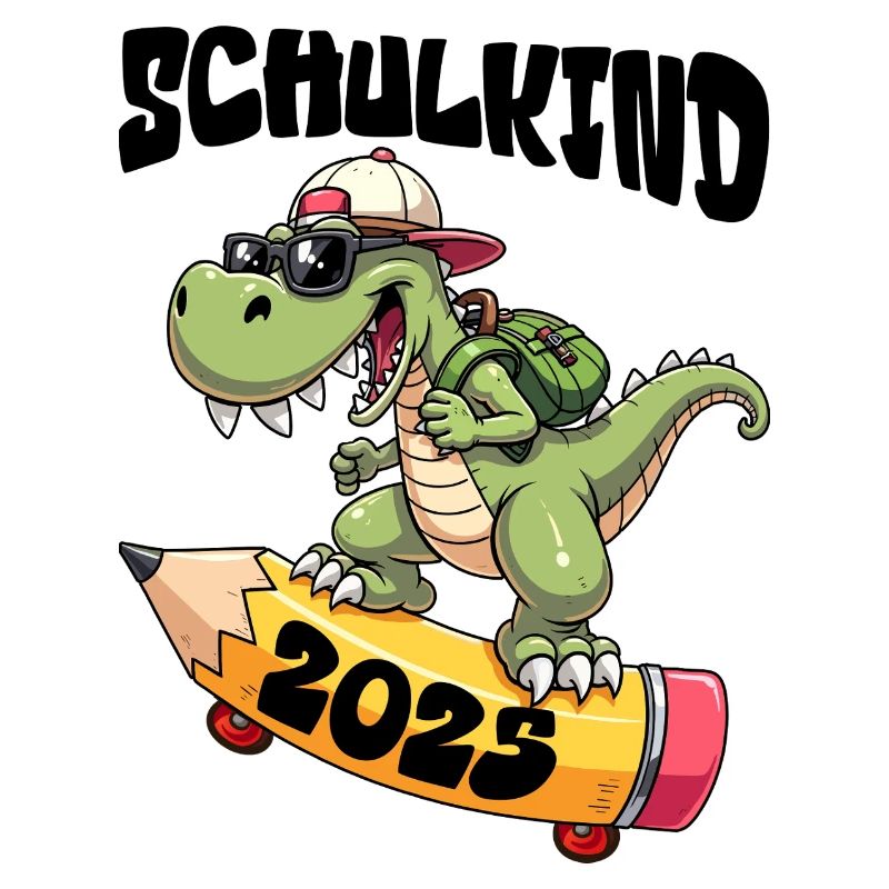 Schulkind Alligator mit Skateboard 2025