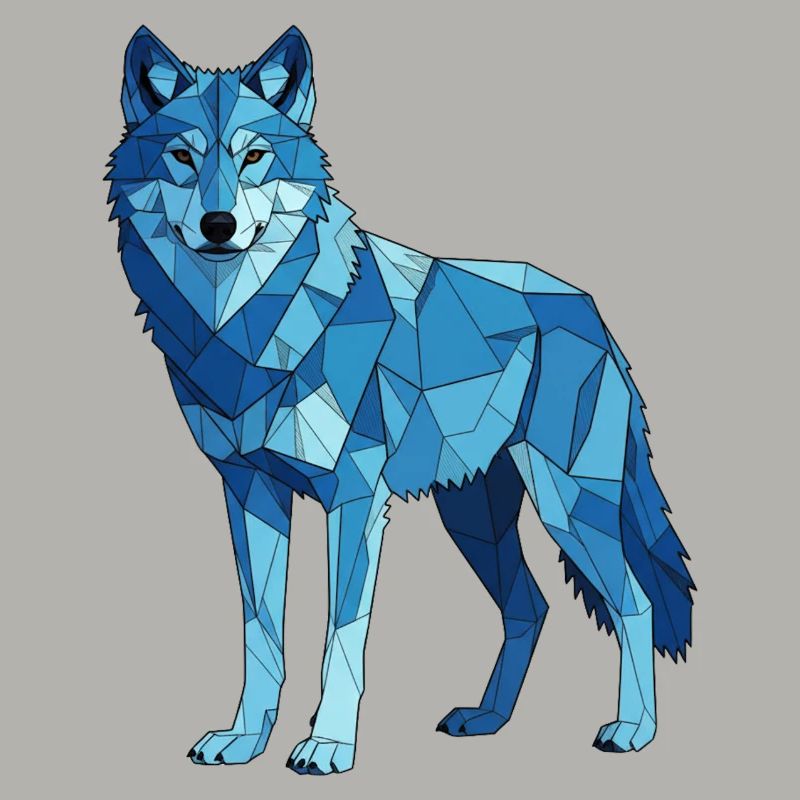 Blauer Polygonwolf