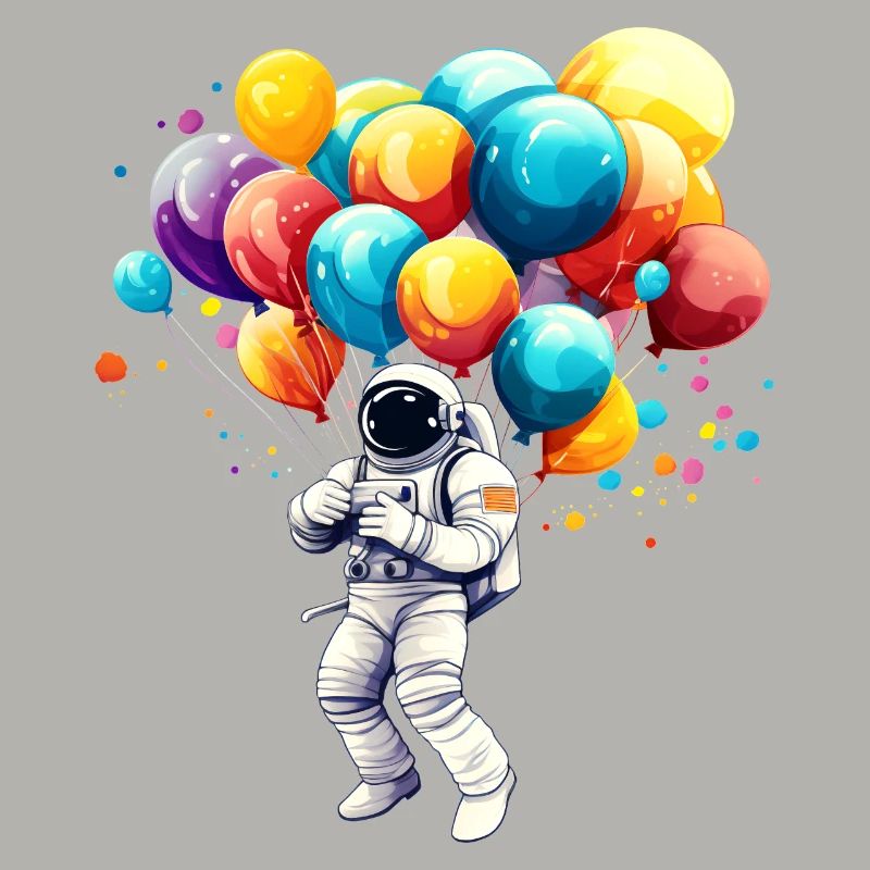 Astronaut with balloons, outer space, illustration,