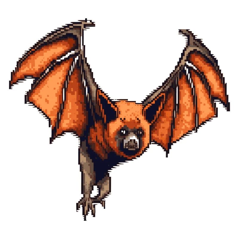 Pixelated flying fox in retro 8 bit graphics