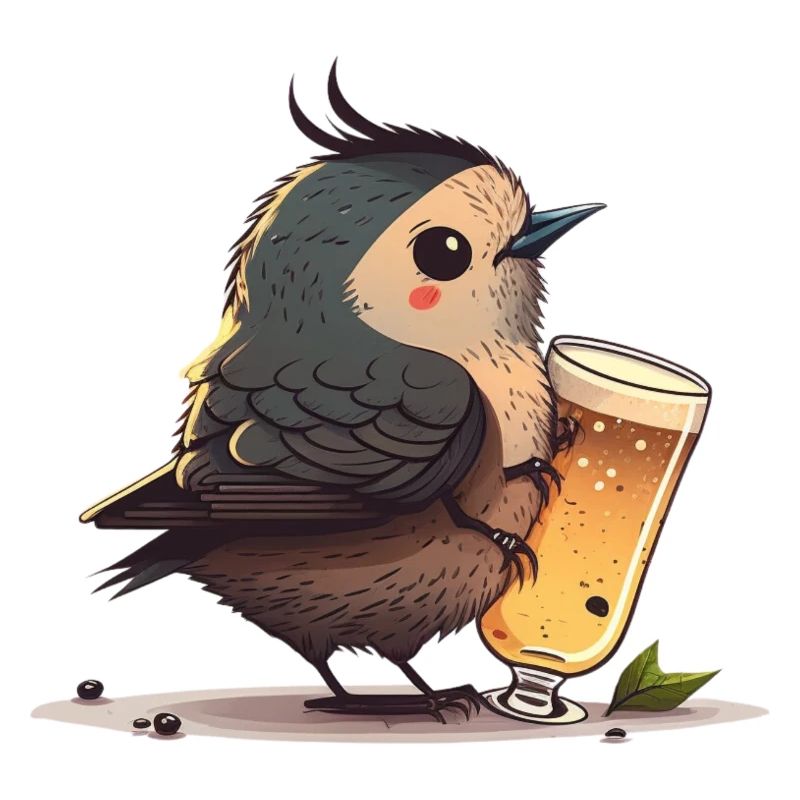 Niedlicher Vogel genießt sein Glas Bier