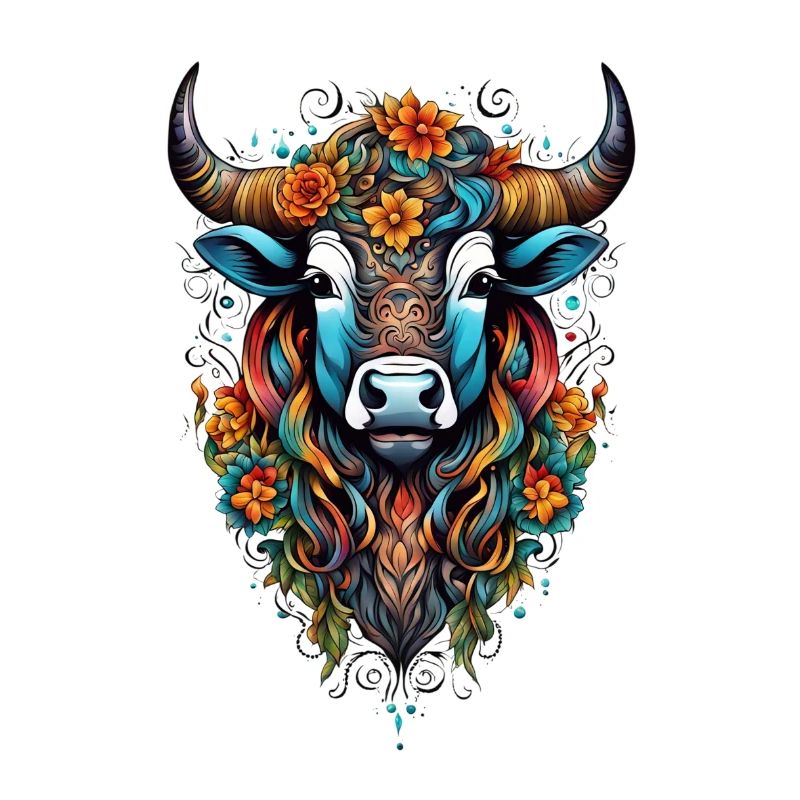 Bison couvert de fleurs dans un éclat de couleurs