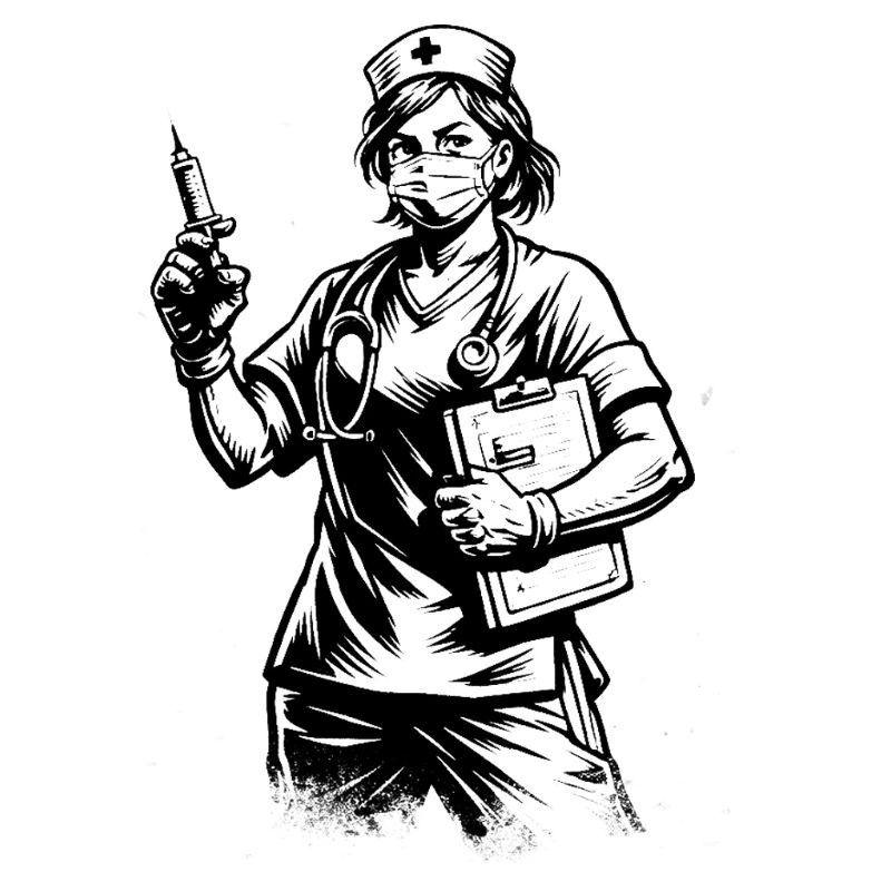 Freundliche Krankenschwester Comic Stil Schwarz We