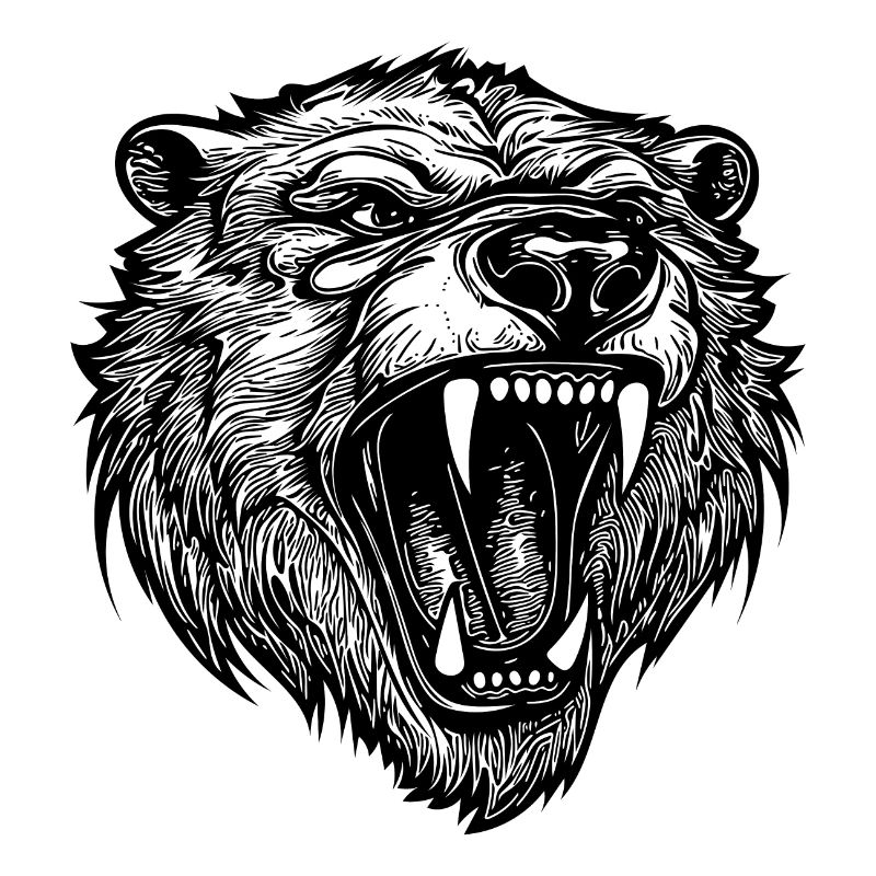 Tattoo style bear head with sharp teeth