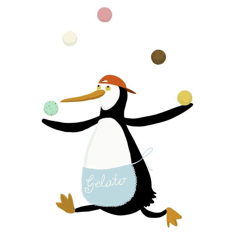 Pinguin jongliert Eis