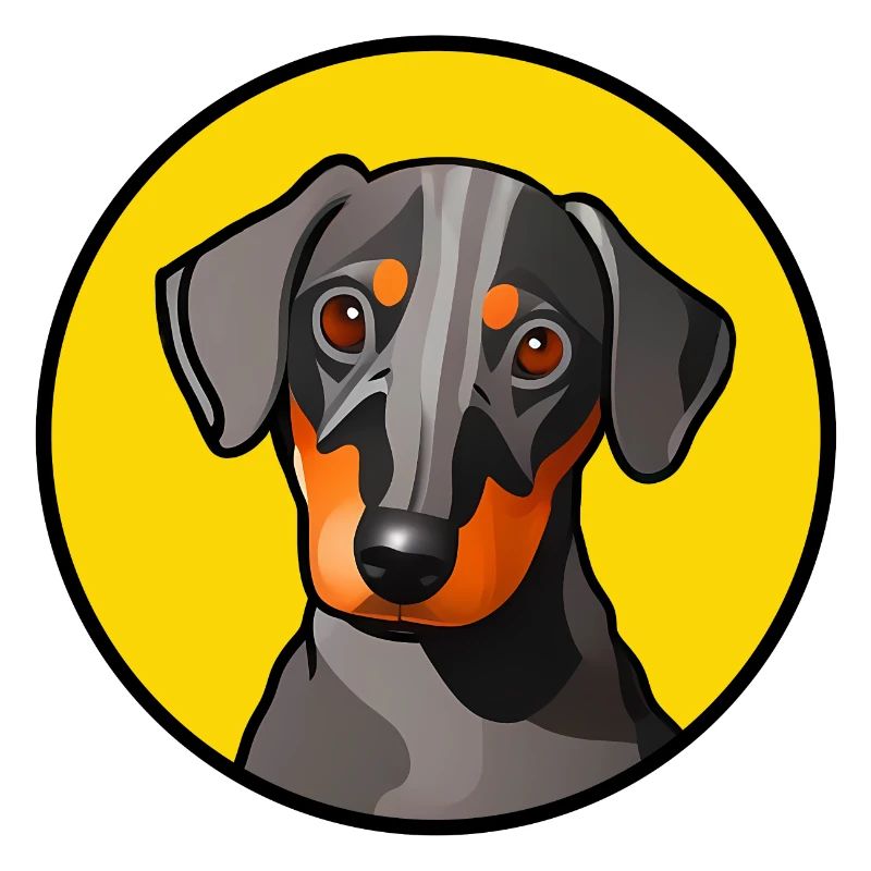 Motif graphique de teckel dans un cercle jaune