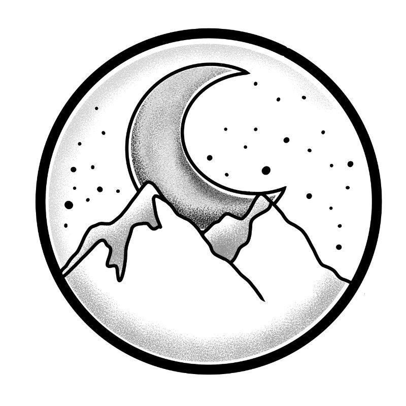 Witchcore beautiful Circle Mountain and the Moon