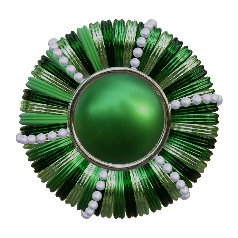 Bouton vert avec perles