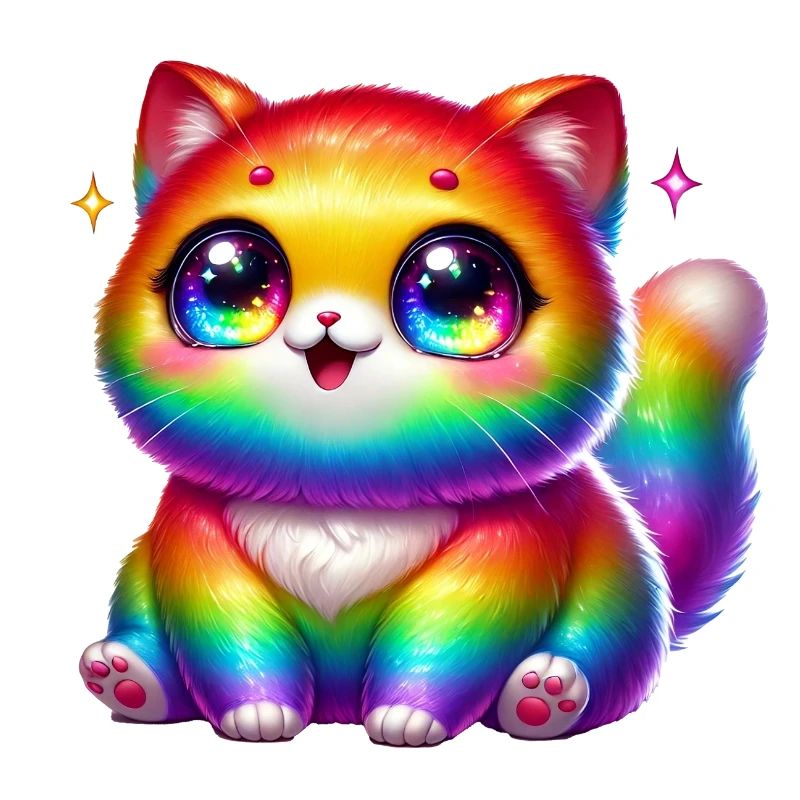 Chat Kawaii Arc-en-ciel - Chat arc-en-ciel mignon avec Glit