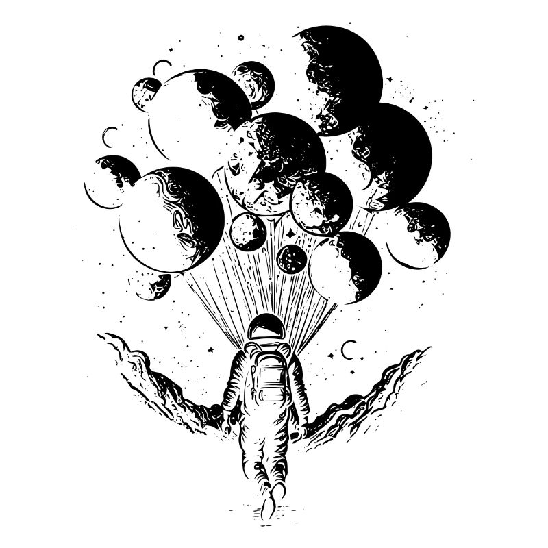 Astronaute avec ballon et planète sur la lune