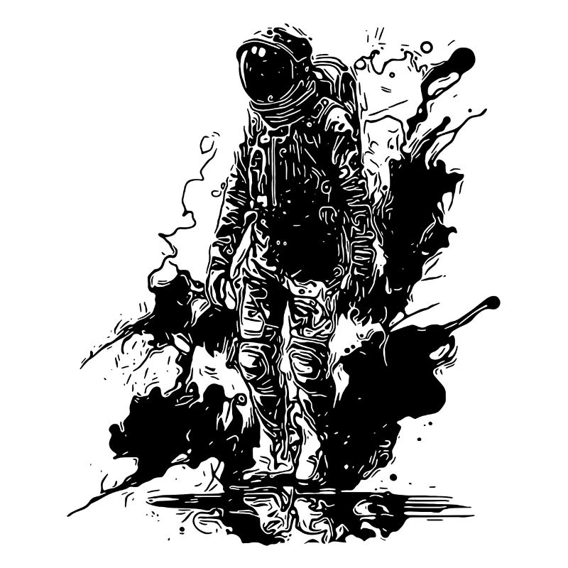Cool astronaut walking in fog moonlight