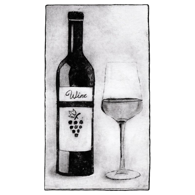 Bouteille de vin avec verre - Gravée à la main imprimable