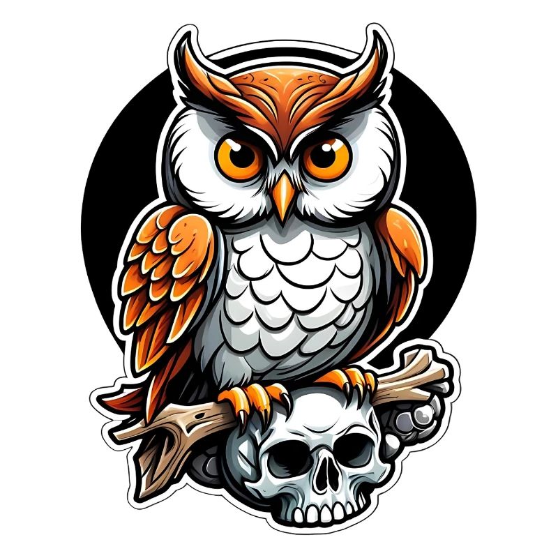 Eule sitzt auf Skull